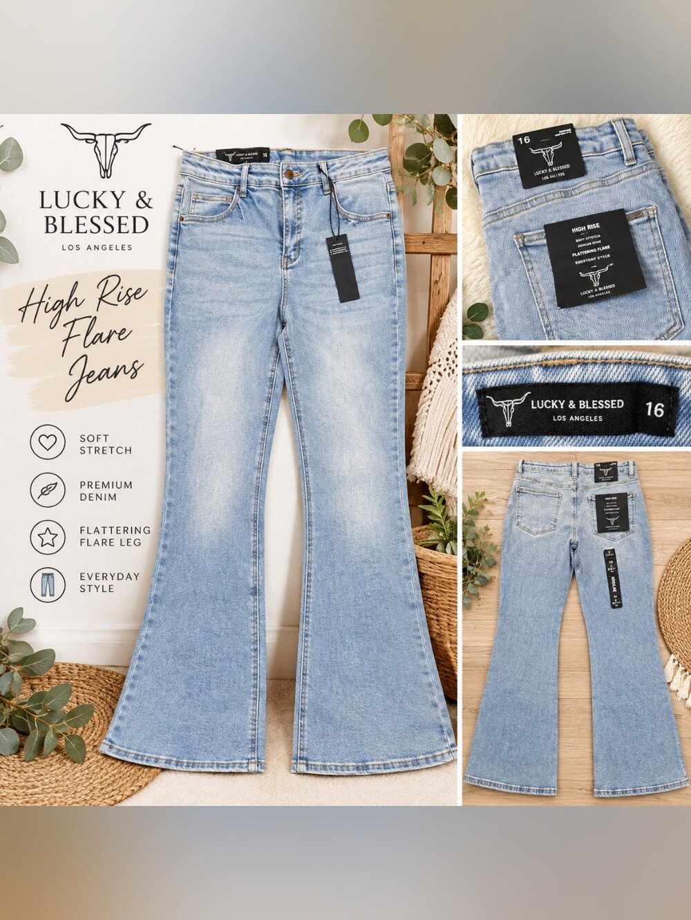 Lucky & Blessed Faded Light Blue Flare Jeans